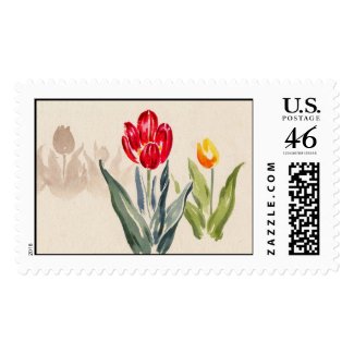 Tsuchiya Koitsu Tulips japanese vintage watercolor Postage Stamps