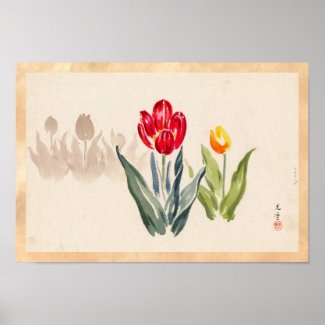 Tsuchiya Koitsu Tulips japanese vintage watercolor Print