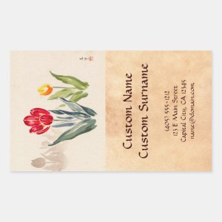 Tsuchiya Koitsu Tulips japanese vintage watercolor Rectangle Stickers