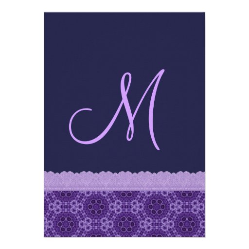 TT031 Rich Purple Lace Wedding Monogram Custom Invitations