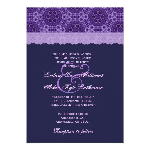 TT031 Rich Purple Lace Wedding Monogram Custom Invitations