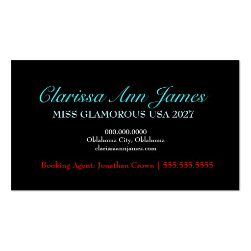 TT-Beauty Pageant Card Business Card Templates (back side)