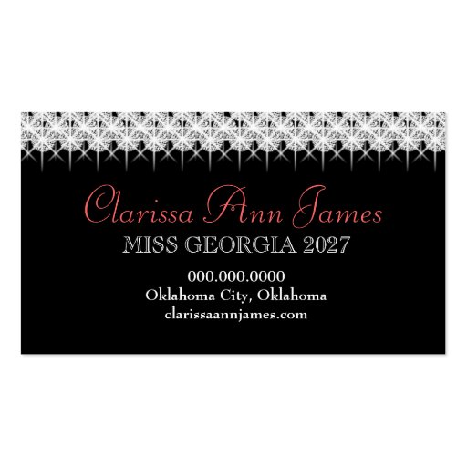 TT-Diamond Bliss Beauty Pageant Photo Card Business Card Template (back side)