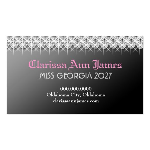 TT-Diamond Bliss Color Beauty Pageant Photo Card Business Card Template (back side)