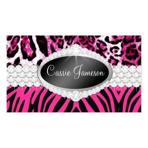 TT-Diamond Bliss Pink Zebra Leopard Photo Card Business Card Template