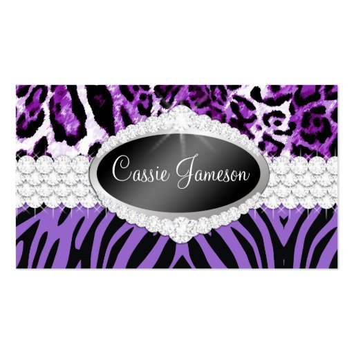 TT-Diamond Bliss Purple Zebra Leopard Photo Card Business Cards (front side)
