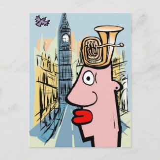 Tuba Head In London postcard