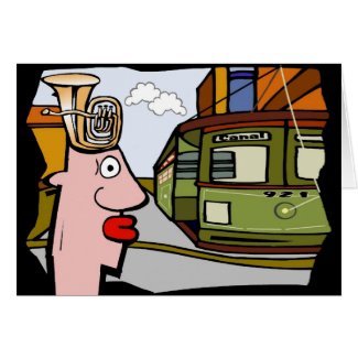 Tuba Head Rides The Canal Streetcar card