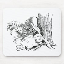 Tuckered Out Bunny Sleeping in Forest Mouse Pads