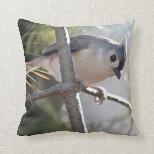 Tufted titmouse throw pillow Zazzle