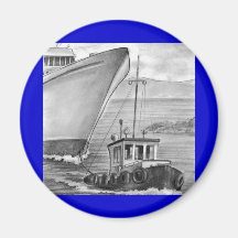 Tug Boat Towing Cruise Ship Refrigerator Magnets
