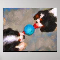 Tug of War Cavalier KC Spaniels Fine Art Print