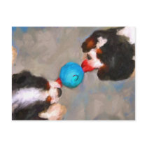 Tug of War Cavalier KC Spaniels Postcard