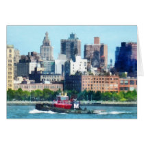 Tugboat Against Manhattan Skyline cards