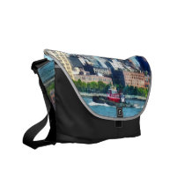 Tugboat Against Manhattan Skyline messenger bags