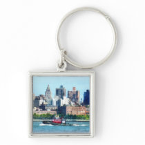 Tugboat Against Manhattan Skyline keychains