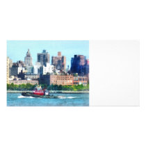 Tugboat Against Manhattan Skyline photo cards