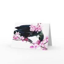 Tui Bird Feeding on Cherry Blossoms cards by Flynn_the_Cat Tui Bird Feeding on Cherry Blossoms cards