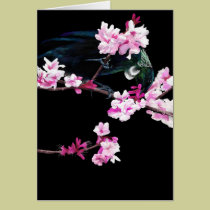 Tui Bird Feeding on Cherry Blossoms cards by Flynn_the_Cat Tui Bird Feeding on Cherry Blossoms cards
