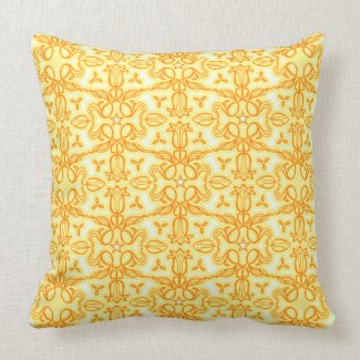 Tulip damask orange yellow throw pillow