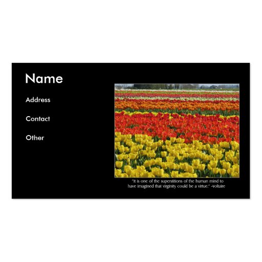 Tulip Field and Voltaire Quote Business Card Template (front side)
