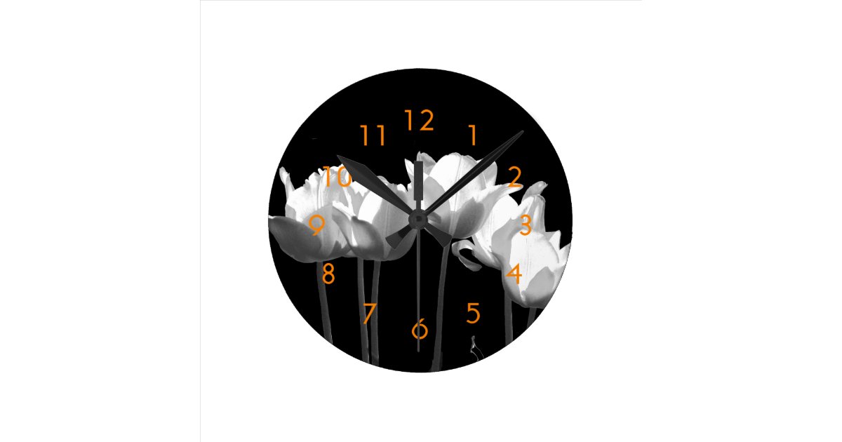 Tulips, B&W Wall Clock Zazzle