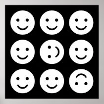 Tumbling Smileys - Black and White Print