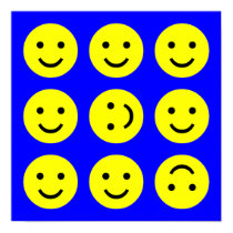 Tumbling Smileys - On Blue posters