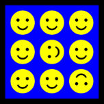 Tumbling Smileys - On Blue posters