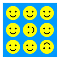 Tumbling Smileys - On Mid-Blue posters
