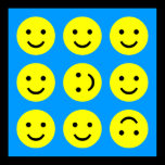Tumbling Smileys - On Mid-Blue posters