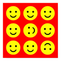 Tumbling Smileys - On Red posters