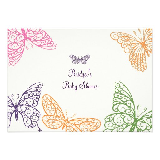 Tummy Flutters Baby Shower Invite ivory