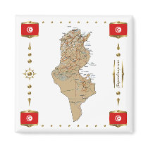 Tunisia Map + Flags Magnet