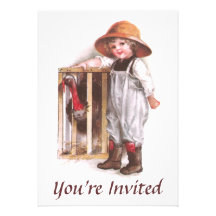 Turkey and Little Farmer Vintage Thanksgiving Custom Invitations