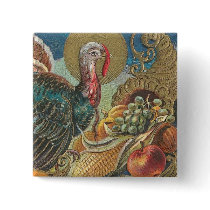 Turkey Cornucopia Thanksgiving Greeting Button