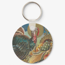 Turkey Cornucopia Thanksgiving Greeting keychains by VintageHolidays Turkey Cornucopia Thanksgiving Greeting keychains