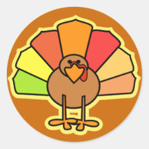 Turkey Cute Cartoon Thanksgiving Design Round Stickers