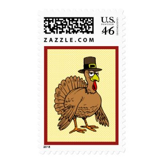 Turkey Pilgrim Thanksgiving Dinner Postage Stamp