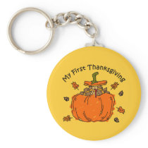Turkey Pumpkin 1st Thanksgiving Keychain