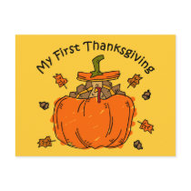 Turkey Pumpkin 1st Thanksgiving Postcard
