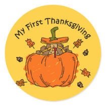 Turkey Pumpkin 1st Thanksgiving Round Stickers