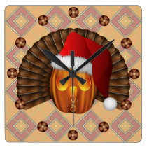 Turkey Pumpkin Santa on Argyle Hallowgivingmas wall clocks