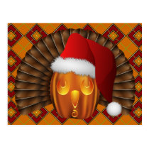 Turkey Pumpkin Santa on Argyle Hallowgivingmas postcards