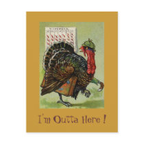 Turkey Running Away Thanksgiving Postcard