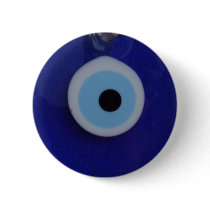 TURKISH BLUE GLASS EVIL EYE AMULET  Button