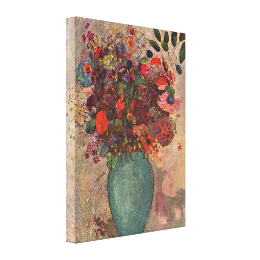 Turkish Vase, Odilon Redon, Vintage Flowers Floral Stretched Canvas Print