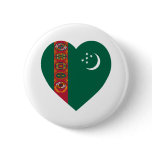 Turkmenistan Flag Heart Pinback Buttons
