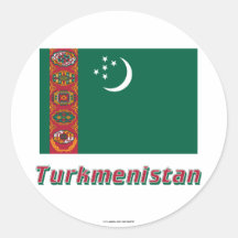 Turkmenistan Flag with Name Round Sticker