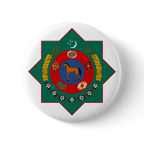 Turkmenistan Official Coat Of Arms Heraldry Symbol Pinback Button